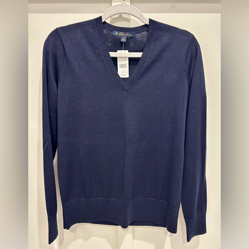 Brooks Brothers Classic Merino Wool V-Neck Sweater in Deep Blue